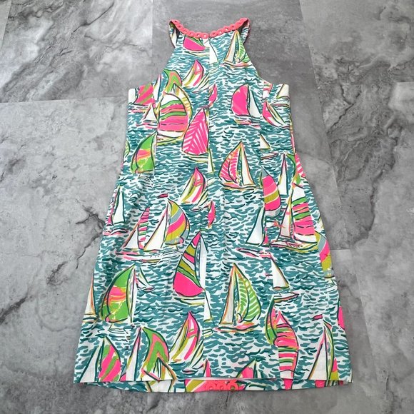Lilly Pulitzer Sasha Mini Dress Pop Up Ugotta Regatta Sailboat Size 2 Blue Pink - Picture 2 of 5